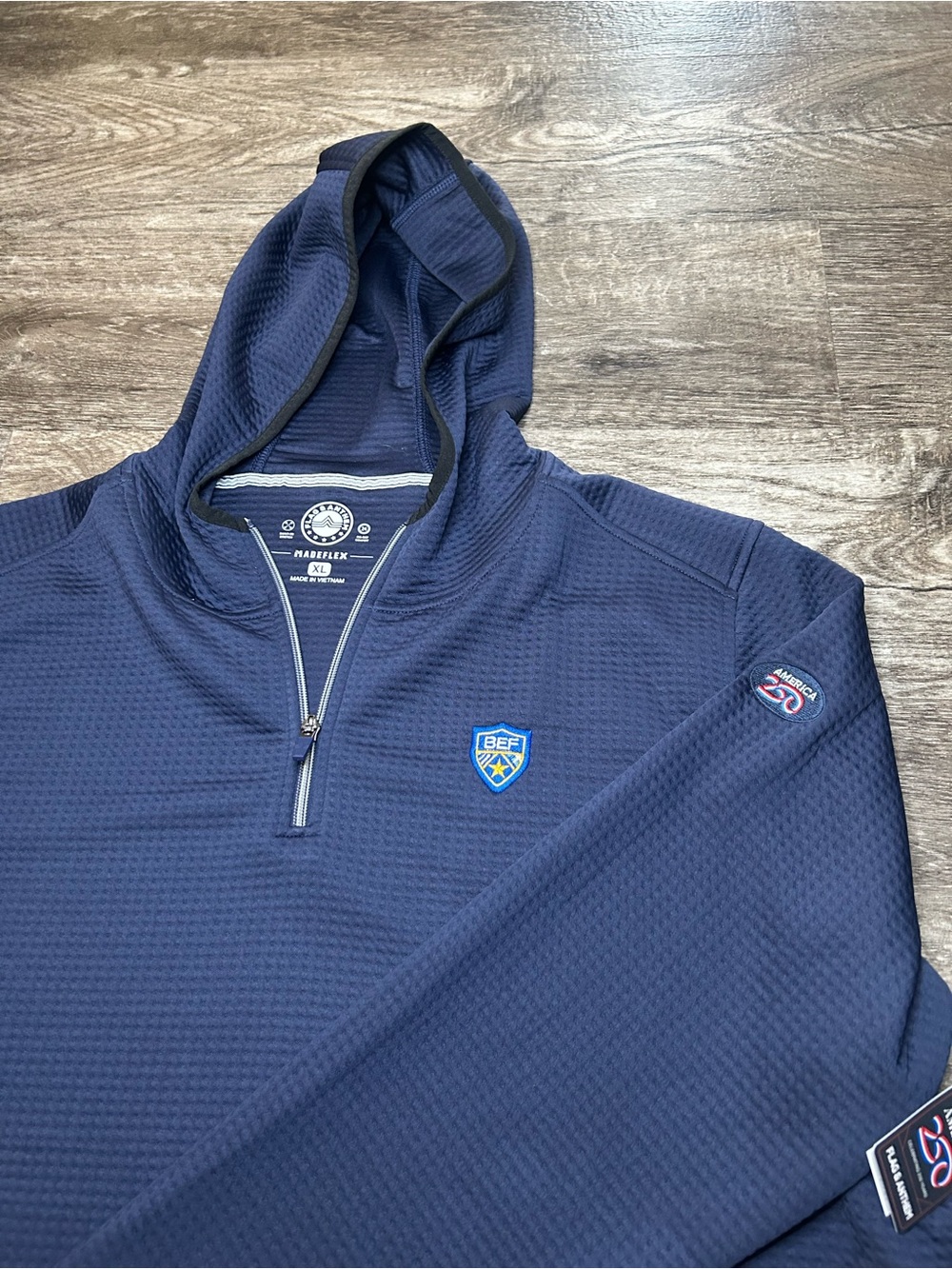 Flag & Anthem Madeflex Men’s XL Navy 1/4 Zip Hooded Pullover BEF America 250